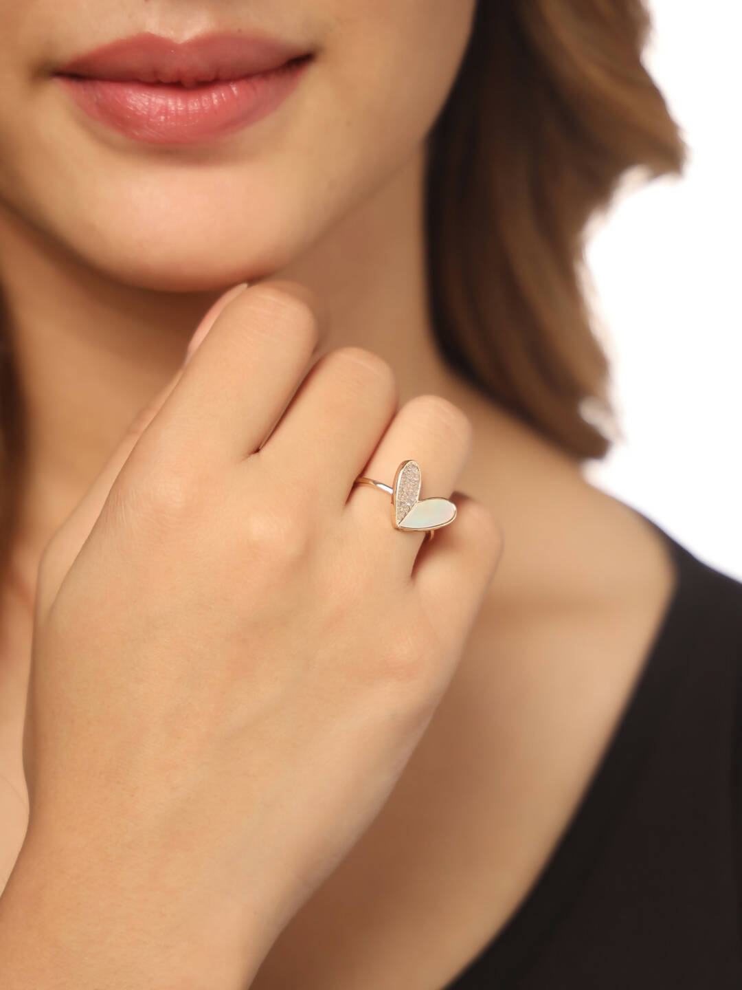 NVR Women's Gold-Polished Stylish Ring With Ad Stones | Grocsy