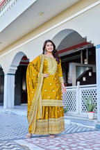 Teeya Creation Yellow Color Chinon Silk Heavy Embroidery Work Wedding Wear Sharara | Grocsy