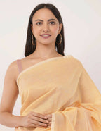 Exclusive Collection Beautiful Khadi Cotton Cream Light Orange Light Yellow Handloom Saree | Grocsy