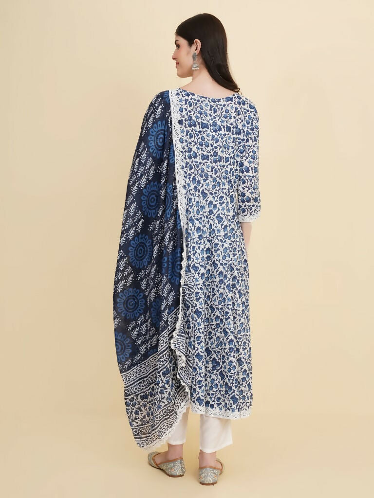 Designer Stylish Blue Rayon Stitched Suit With Dupatta - Tanisha | Grocsy