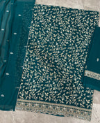 KC Teal Blue Straight Suit For Women Georgette Fabric | Grocsy