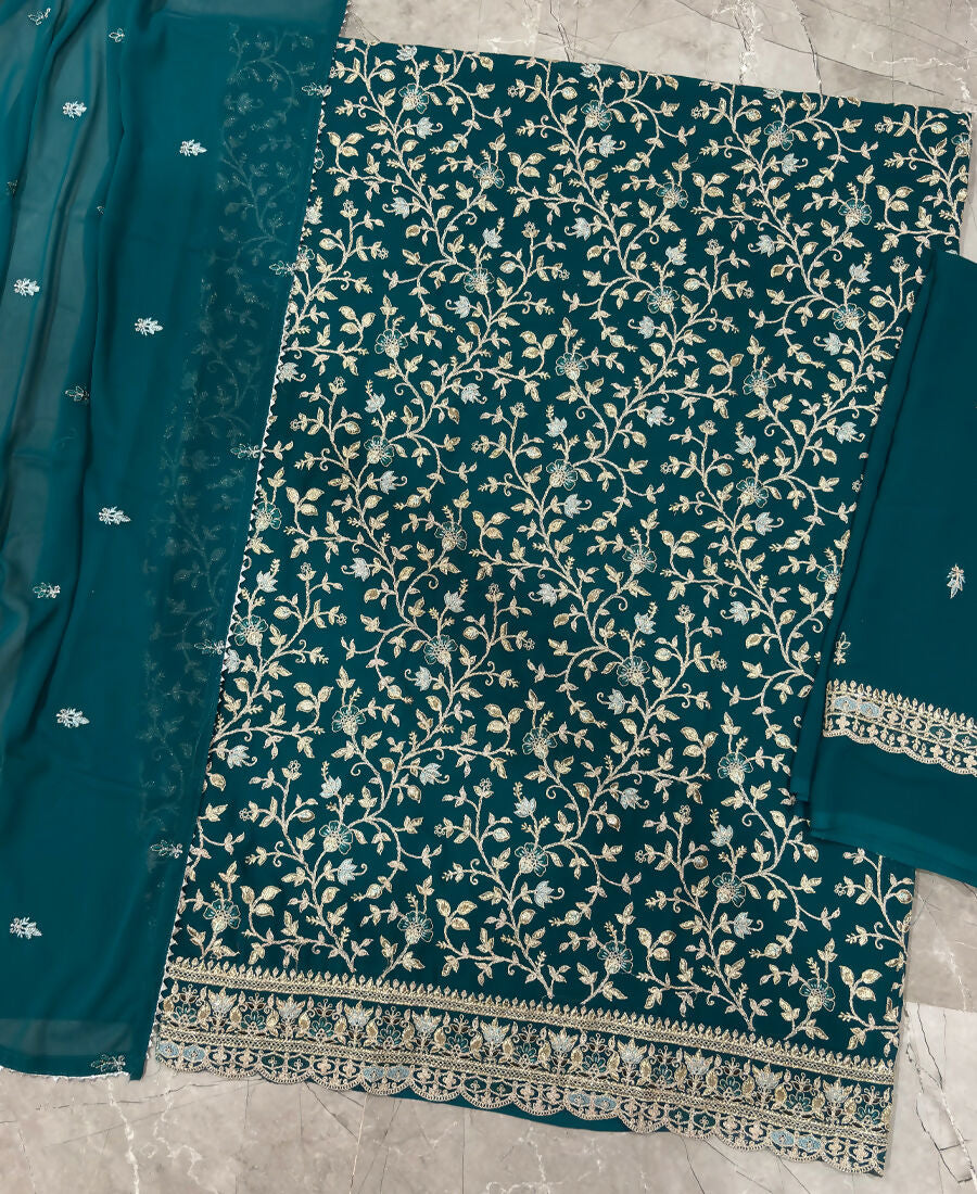 KC Teal Blue Straight Suit For Women Georgette Fabric | Grocsy