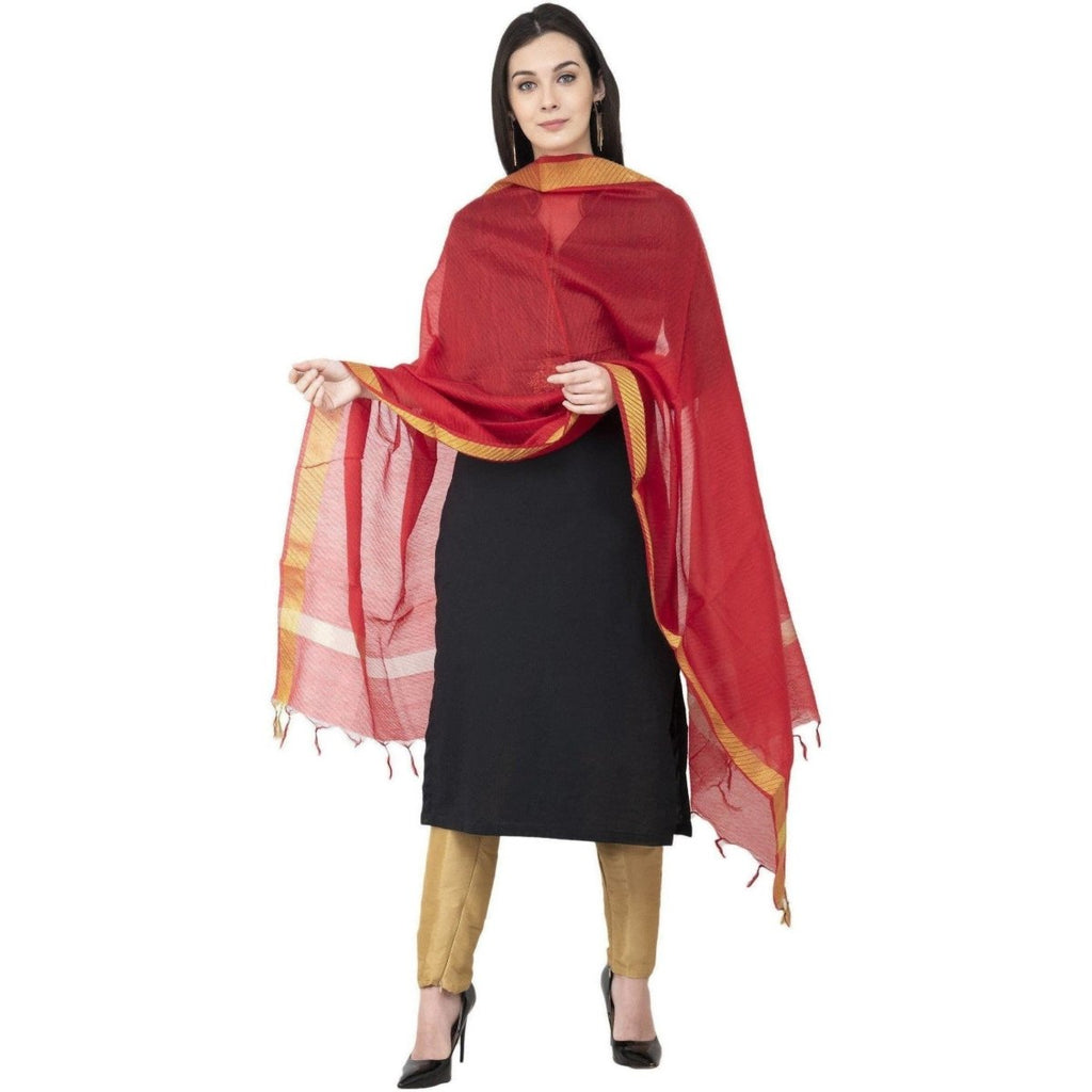 A R Silk Chanderi Crush Crush Design Red Color Dupatta or Chunni | Grocsy