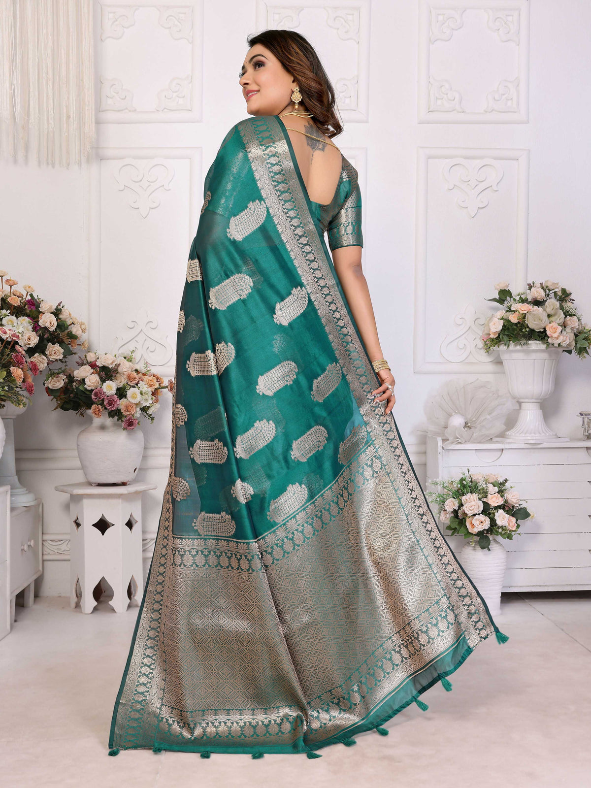 Aastha Fashion Light Green Soft Organza Silk Weaving Saree | Grocsy