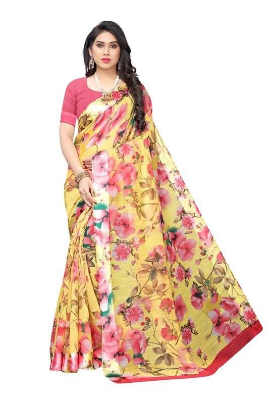 Vamika Yellow Linen Satin Border Saree (SONAKSHI 12 YELLOW ) | Grocsy