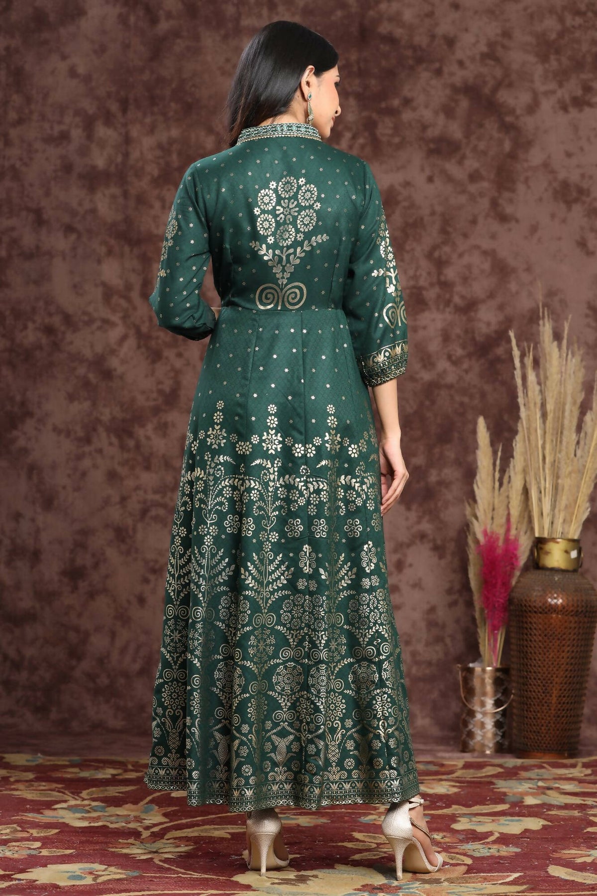 Juniper Women Jadegreen Rayon Printed Anarkali Dress | Grocsy