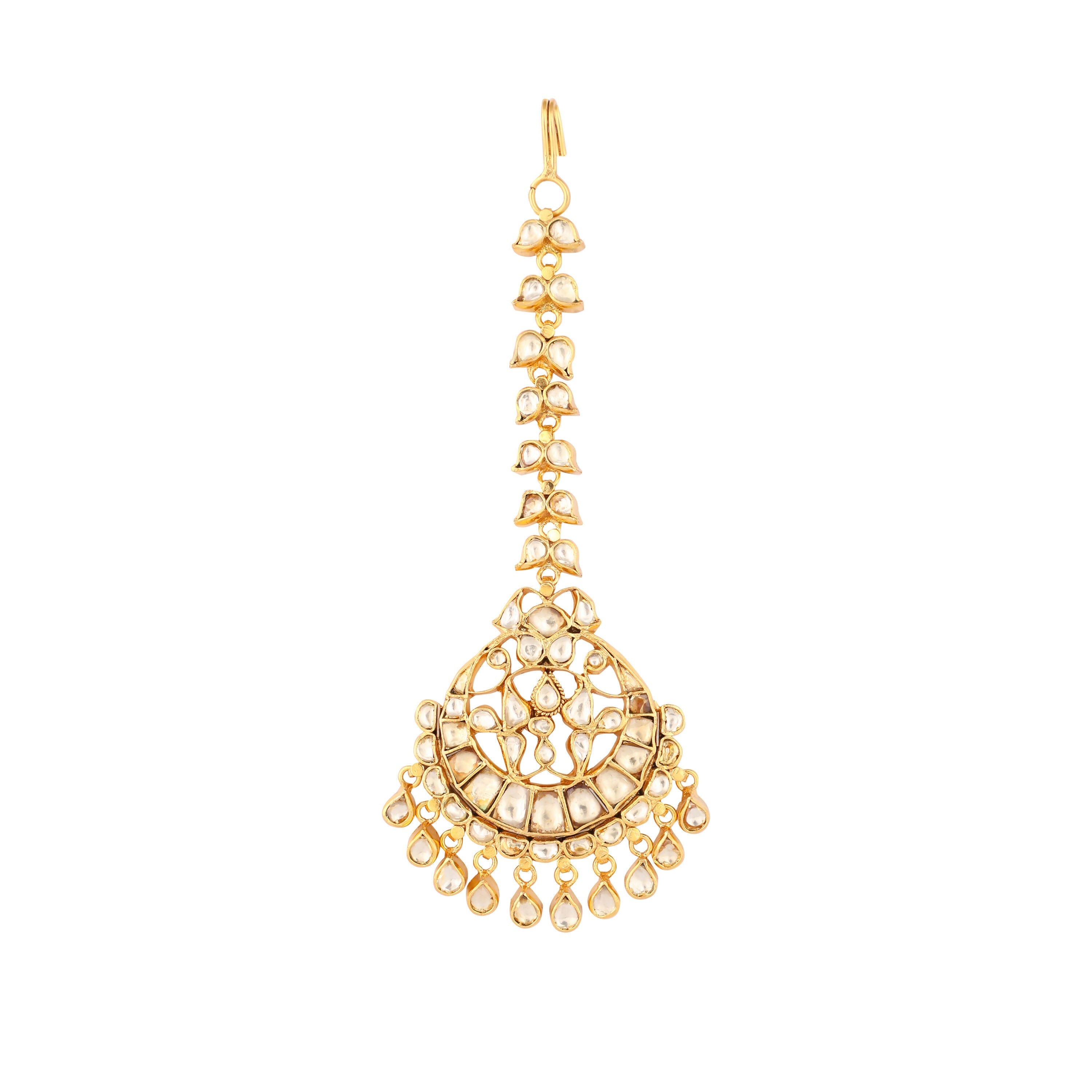 Nuyug 22K Gold-Plated Kundan Studded Maang Tikka Head Jewellery | Grocsy