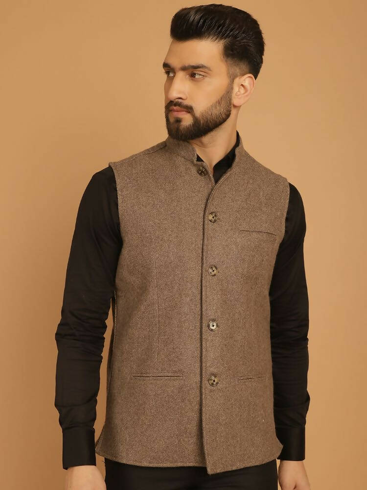 Even Apparels Pure Wool Nehru Jacket - Beige | Grocsy