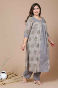 Miravan Women's Plus Size Beige Floral Printed Pure Cotton A-Line Kurta With Palazzo | Grocsy