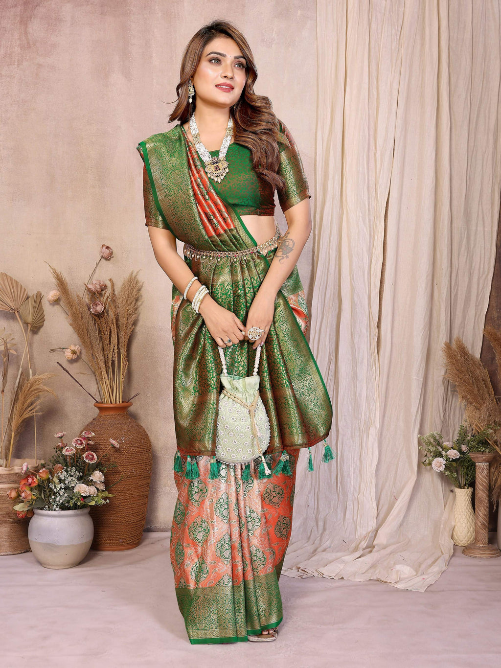 Aastha Fashion Red Banarasi Tissue Silk Weaving Saree | Grocsy