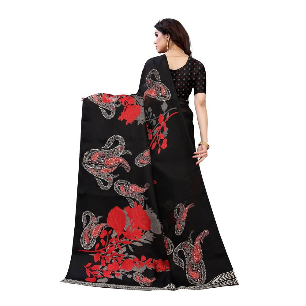 Vamika Printed Jute Silk Black Saree (Leo Black) | Grocsy
