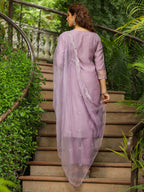 Janasya Lavender Silk Blend Solid Kurta,Bottom & Dupatta | Grocsy