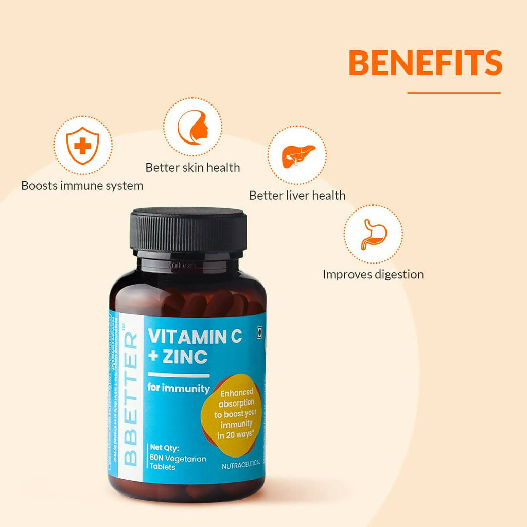 BBETTER Vitamin C and Zinc Tablets for Immunity & Skin Health | Grocsy