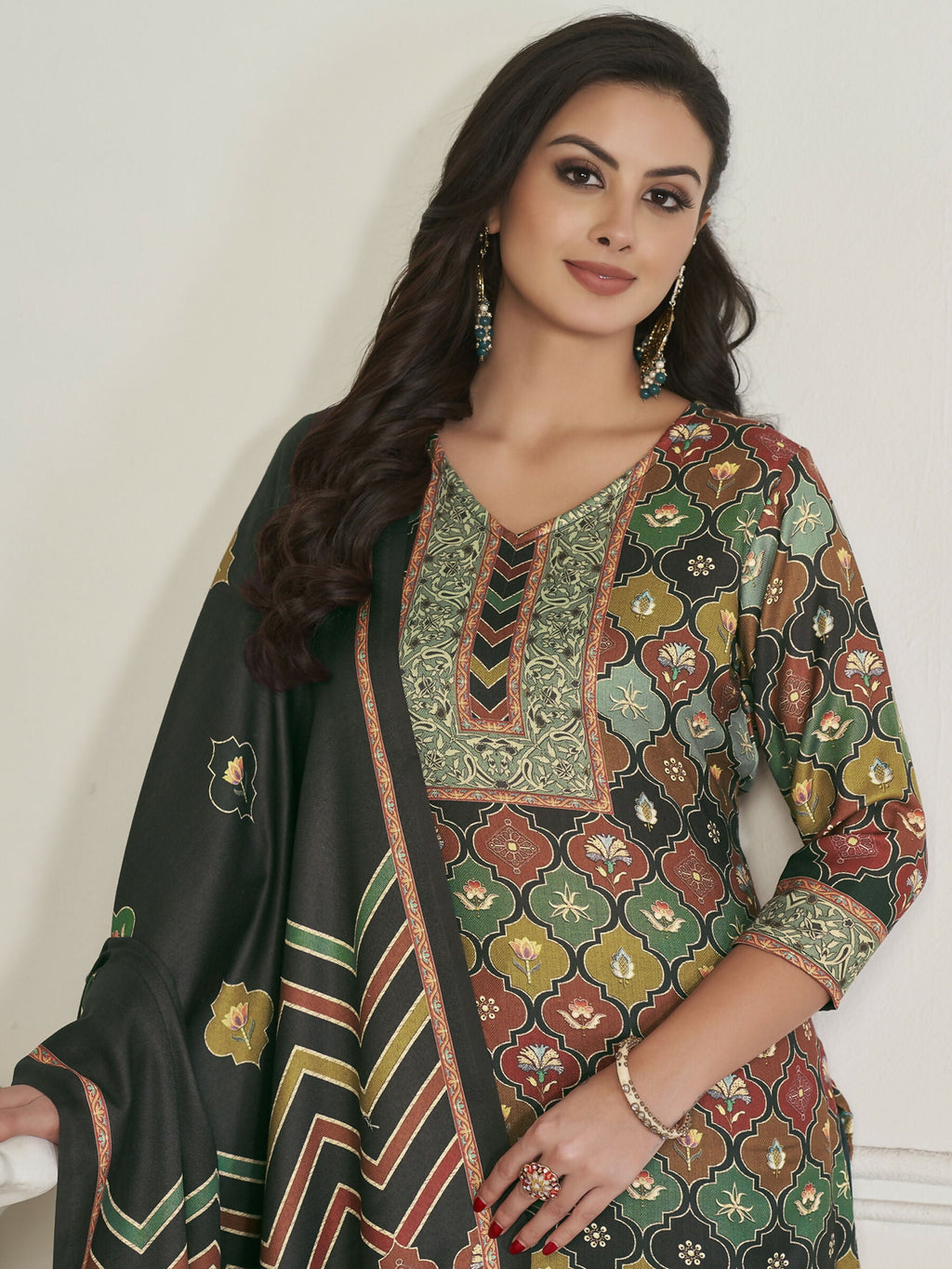 Jyoti Fashion Women's Multicolor Pashmina Digital Printed Kurta with Trouser & Dupatta | Grocsy