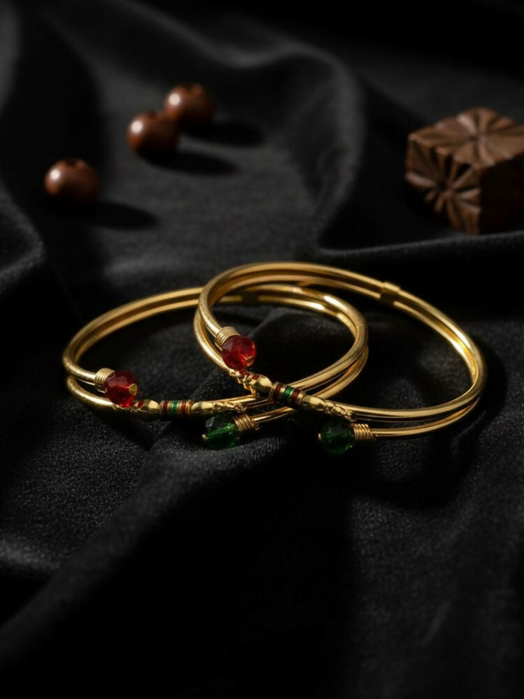 NVR Women Set of 2 Gold Plated Artificial Beads Bangle | Grocsy