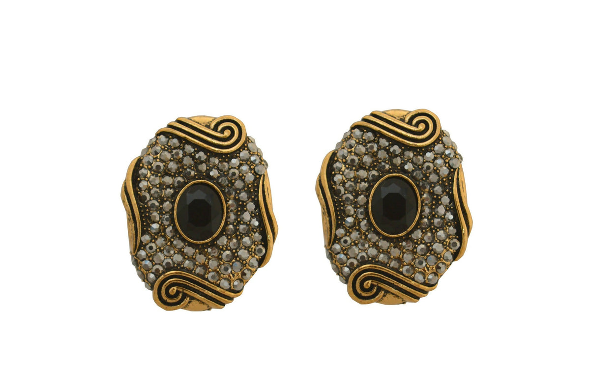 Joban Fashion Women Brass Golden Black Ad Earrings | Grocsy