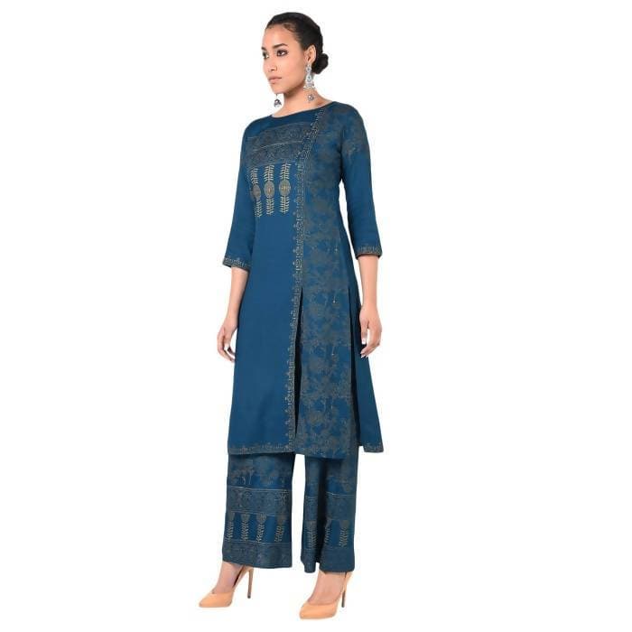 Aniyah Rayon Block Print Front Slit Straight Kurta In Blue Color (AN-167K) | Grocsy