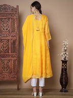 Myshka Women's Yellow Anarkali Kurta & With Dupatta | Grocsy