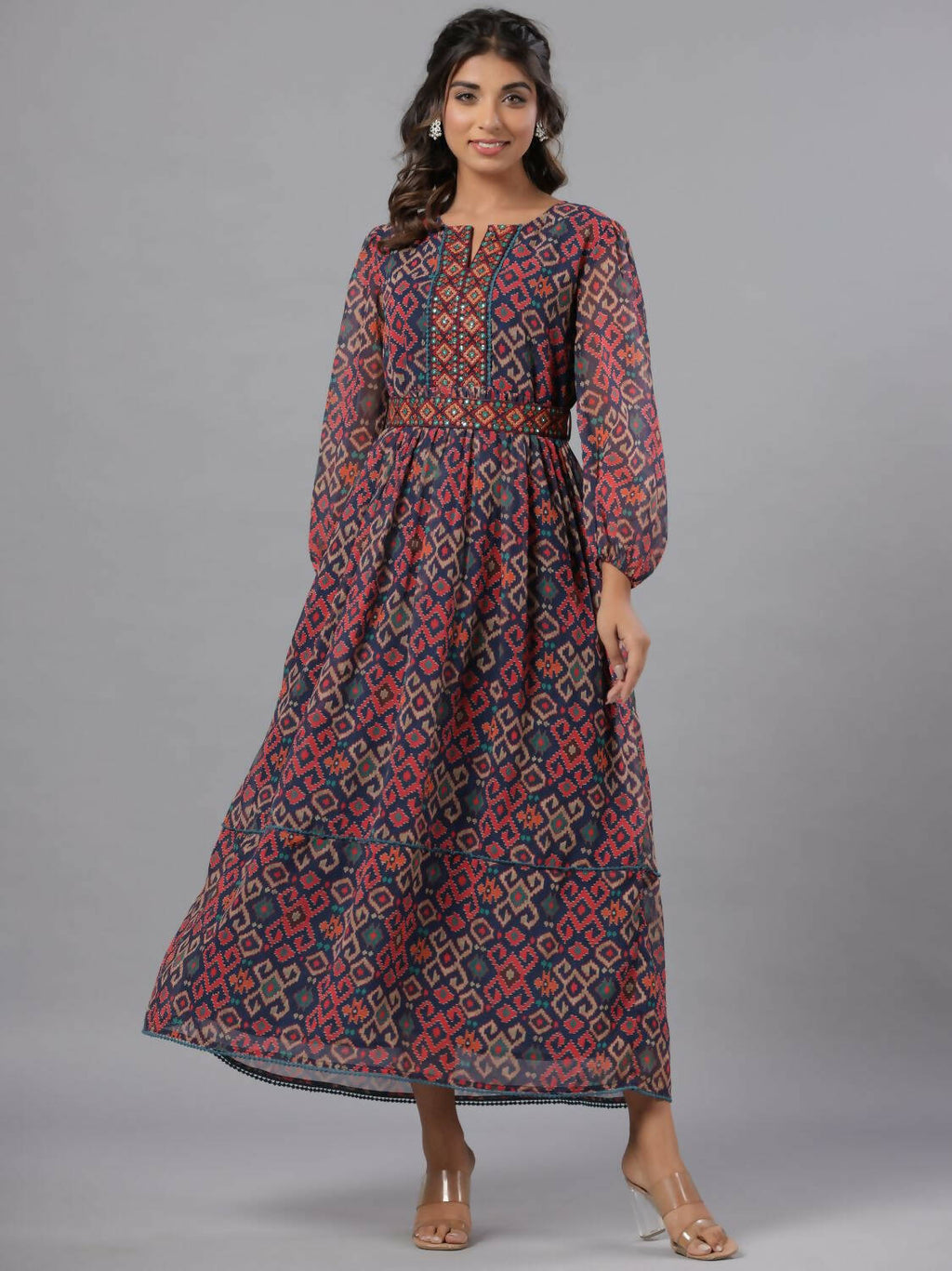 Juniper Women Multi Coloured Chiffon Printed Maxi Dress | Grocsy