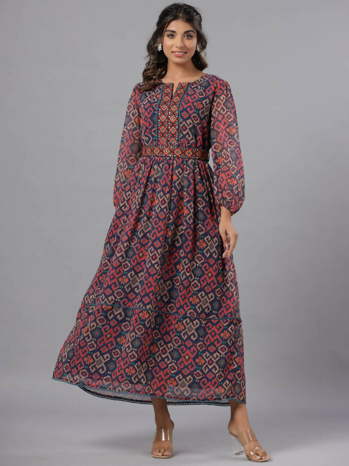Juniper Women Multi Coloured Chiffon Printed Maxi Dress | Grocsy