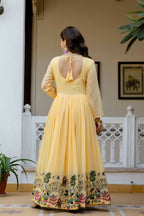 Teeya Creation Yellow Color Faux Georgette Heavy Embroidery Work Party Wear Long Gown | Grocsy