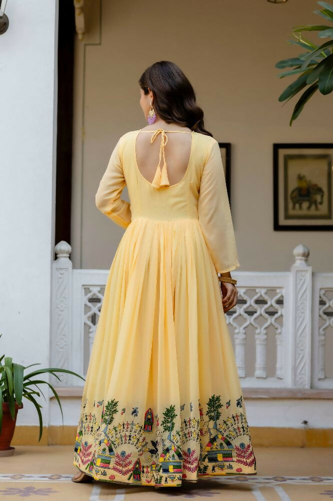 Teeya Creation Yellow Color Faux Georgette Heavy Embroidery Work Party Wear Long Gown | Grocsy