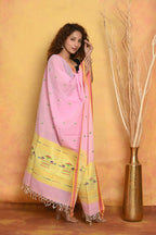 Very Much Indian Handloom Pure Cotton Paithani Dupatta Pink | Grocsy
