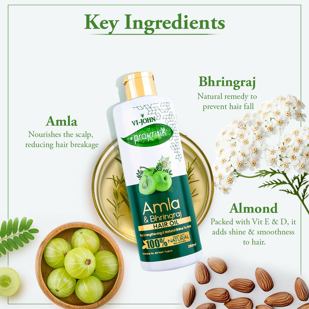 VI-JOHN Prakritik Amla & Bhringraj Hair Oil For premature greying, 100% Natural Bio-Actives | Grocsy