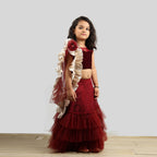Pink Cow Fashions Velvet Choli With Net Ghagra & Frill Dupatta | Grocsy