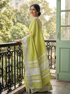 Shree Shyam Fashion Popat Green Linen Saree | Grocsy