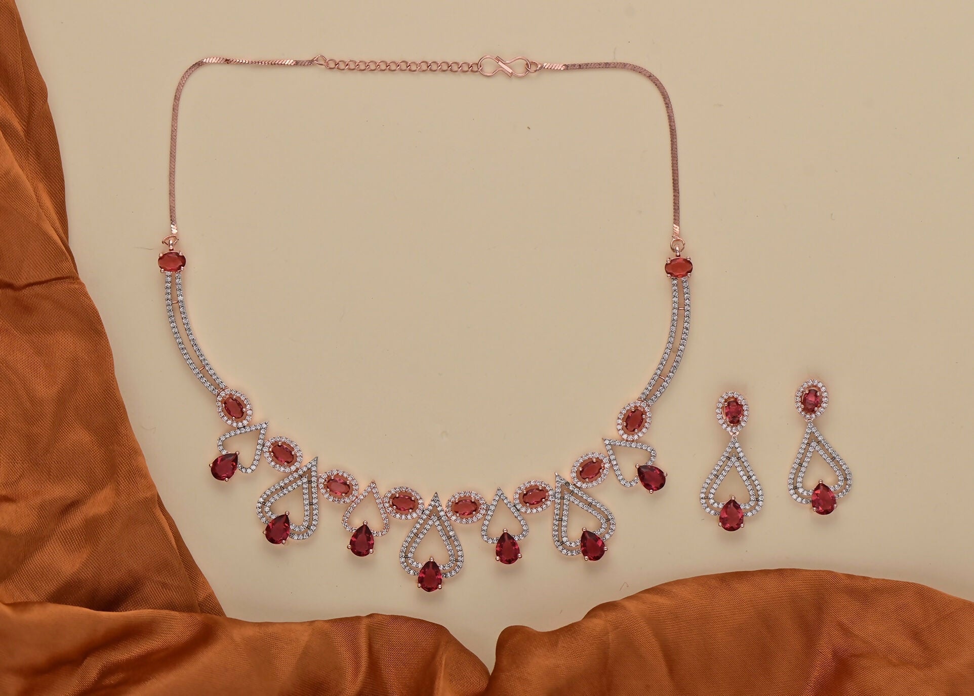 Joban Fashion Women Brass Golden White Ruby Ad Necklace Set | Grocsy