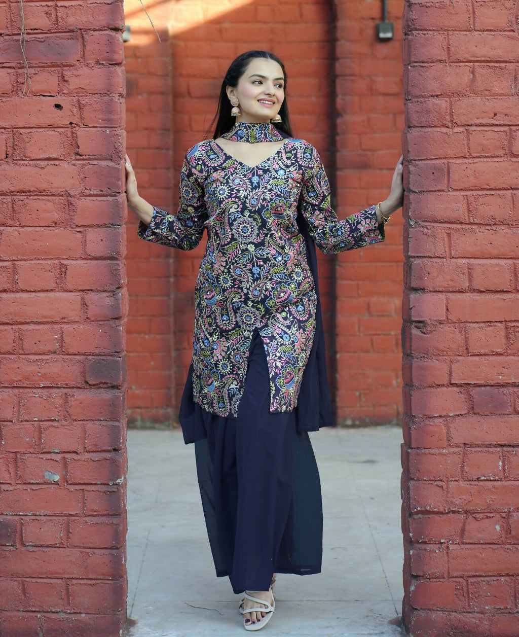 Teeya Creation Blue Color Tapeta Silk Embroidery Work Party Wear Palazzo Set | Grocsy