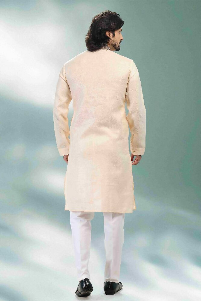 Raivat Ethnic Linen Cotton Pintux Work Kurta Pajama In Beige Colour | Grocsy