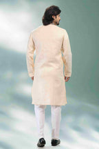 Raivat Ethnic Linen Cotton Pintux Work Kurta Pajama In Beige Colour | Grocsy