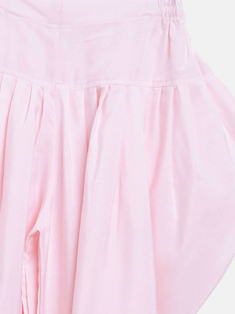 Ahalyaa Pink Polysilk Floral Printed Kids Kurta Dhoti Set For Girls | Grocsy