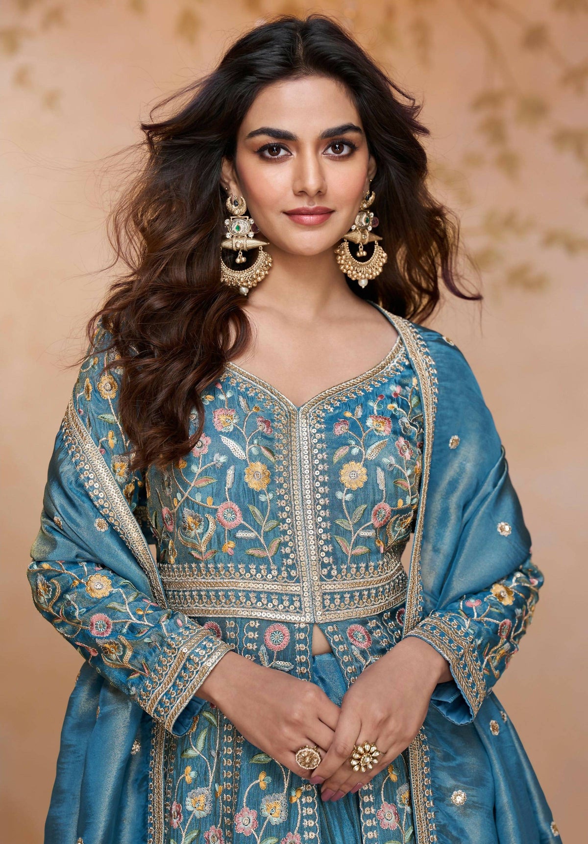 Anaita Blue Shimmer Readymade Suit with Heavy Embroidery & Sequence Work | Grocsy