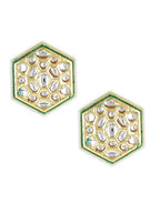 Gold-Toned White Kundan Contemporary Gold-Polished Studs Earrings - Ruby Raang | Grocsy