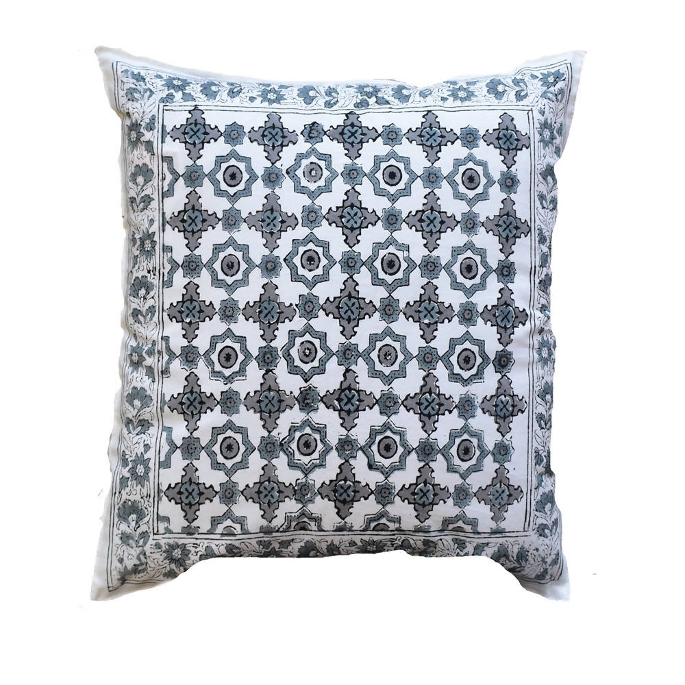 The Decor Nook Grey Jaal Print With Grey Border Cushion Cover | Grocsy
