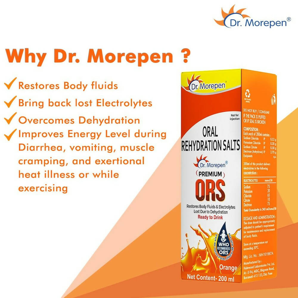 Dr. Morepen Premium ORS Drink With Electrolytes for Instant Hydration Orange Flavour | Grocsy