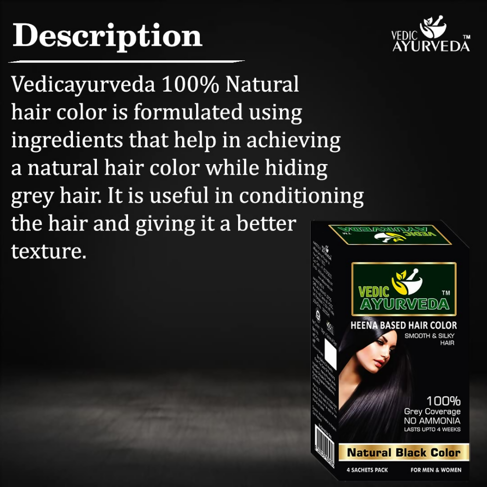 VedicAyurveda Natural Pure Henna Based Hair Color - Natural Black | Grocsy