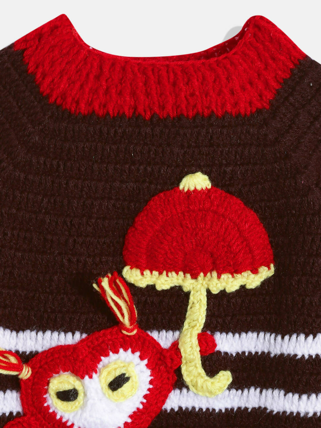Chutput Kids Woollen Hand Knitted Full Sleeves Striped And Devil Heart Detail Sweater For Baby Boys - Brown | Grocsy