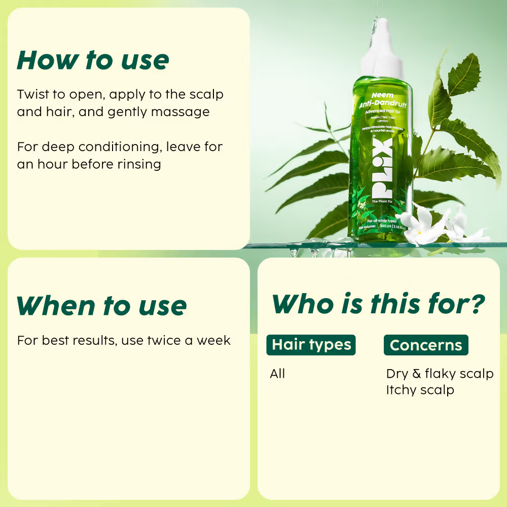 PLIX The Plant Fix Neem Anti-Dandruff Advanced Hair Oil | Grocsy