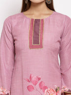 Myshka Women's Pink Cotton Printed Full Sleeve Round Neck Casual Kurta | Grocsy