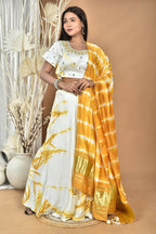 Morchari Women Tai Dai And Hand Embroidery Lehenga-Yellow | Grocsy