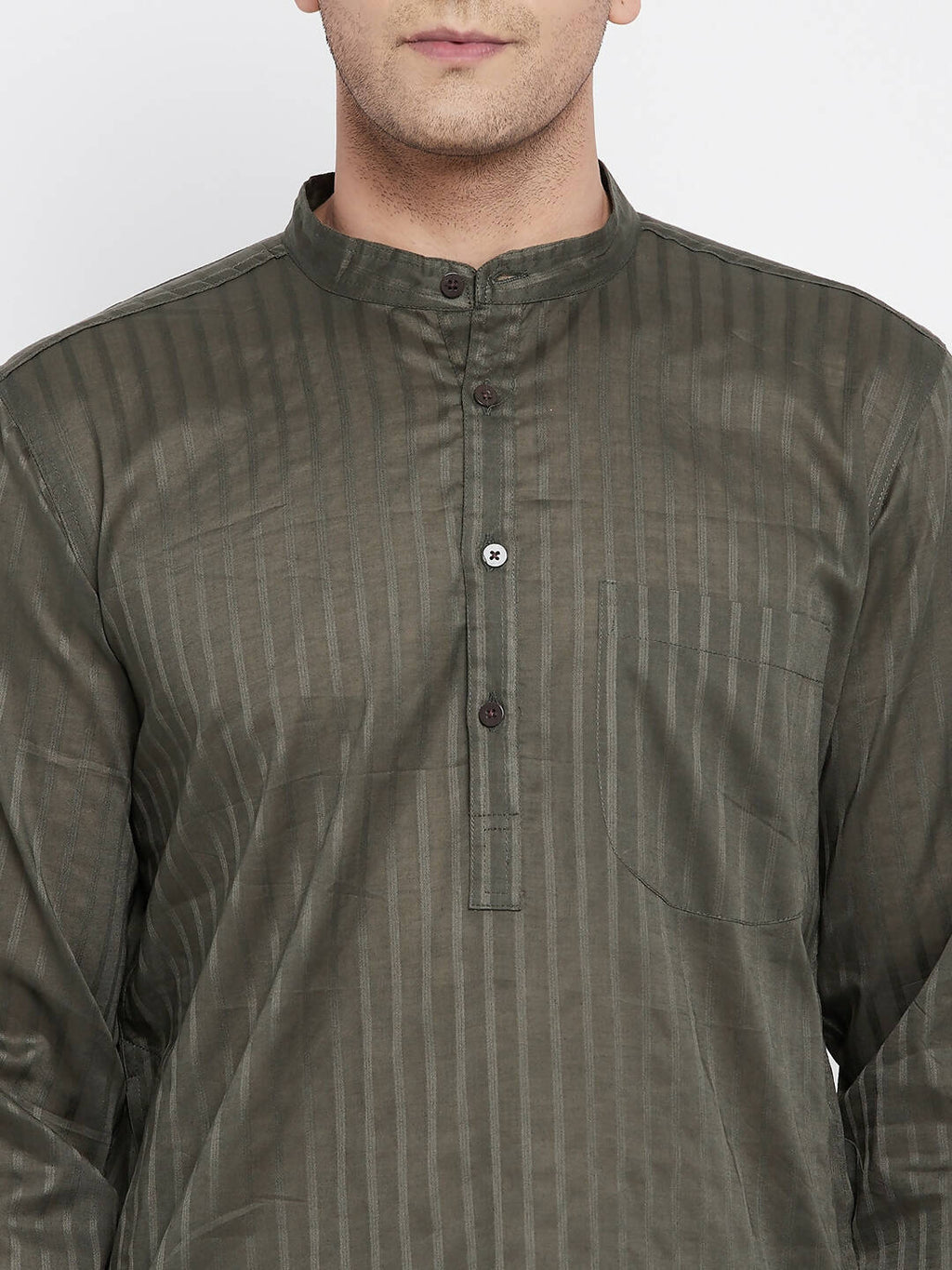 Even Apparels Green Men's Pure Cotton Kurta With Band Collar | Grocsy