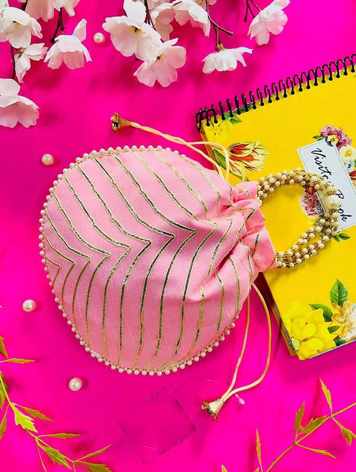 Joban Fashion Pearl Hand Work Potli Bag - Peach | Grocsy