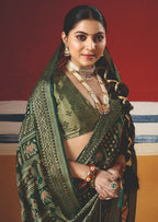Joban Fashion Bottle Green Dull Moss Brasso Saree | Grocsy