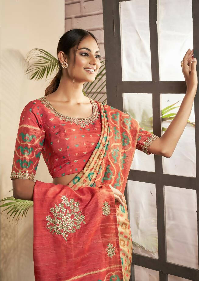 Beige Bhagalpuri Silk Woven design with Hand work butta Saree - Norita Nirvi | Grocsy