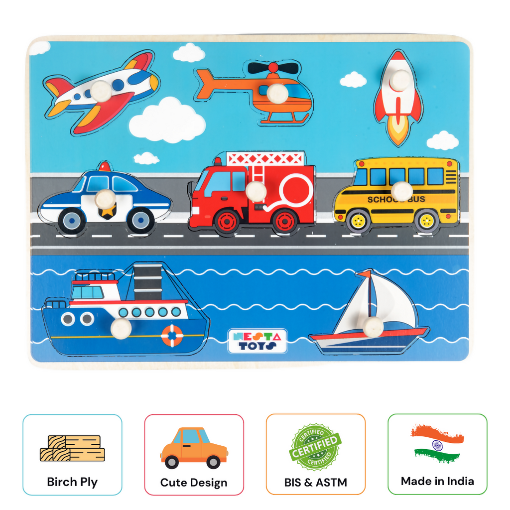 Nesta Toys Wooden Vehicle Knob Puzzle (8 Pcs) | Grocsy