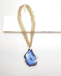 Bling Accessories Navy Agate Natural Stone Matt Gold Cluster Chain 5 Rows Necklace | Grocsy